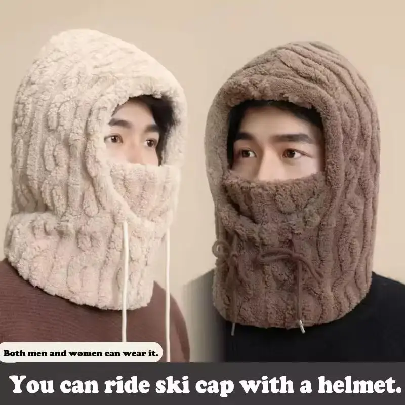 Topi Lei Feng Bersepeda Musim Dingin untuk Pria, Pelindung Kepala untuk Ski dengan Masker Anti-Dingin Tahan Angin
