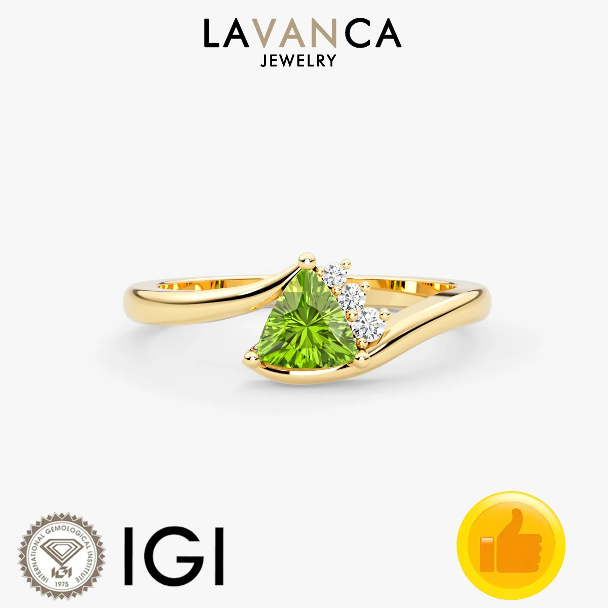 9K/14K/18K Yellow Gold Lab Created Peridot & Diamond Ring Trilliangle Cut Lab Peridot and Round Lab Diamond Engagement Ring
