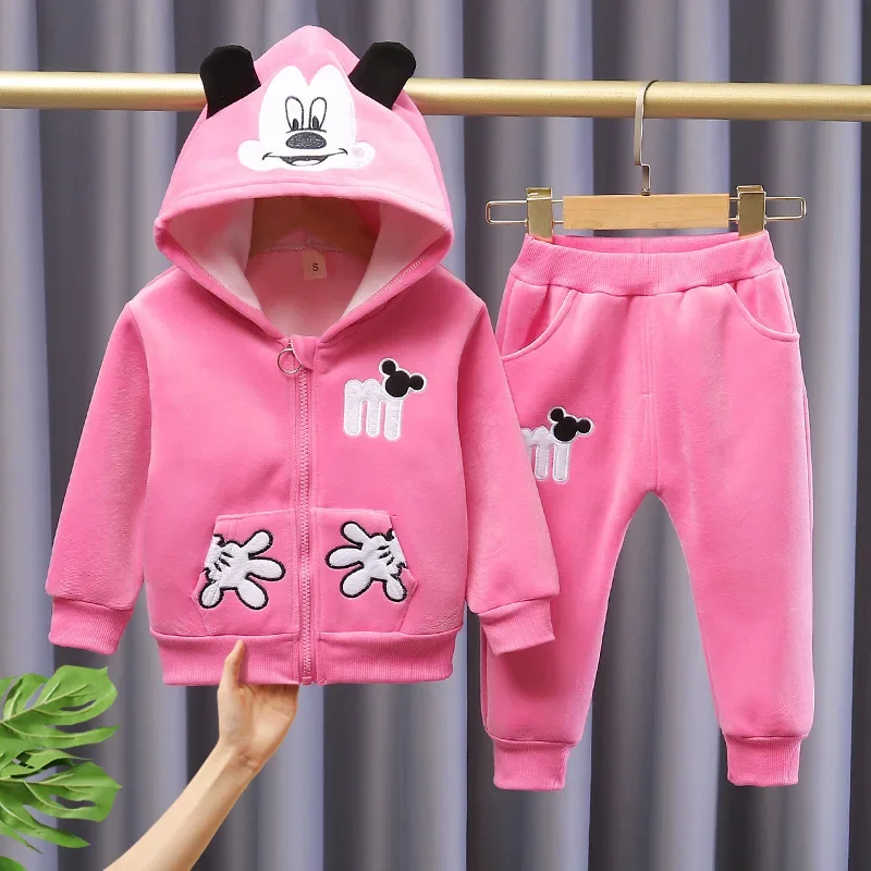 Baby Sets Girls Minnie Mickey Clothing Set Cartoon Hooded Outerwear Tops Pants 2Pcs Sport Suit Infant Kid Clothes Autumn Winter