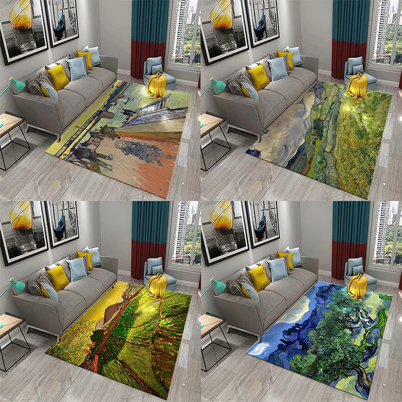

World Masterpiece Van Gogh Oil Painting Carpet For Living Room Bedroom Kitchen Bathroom Entrance Non-Slip Decor