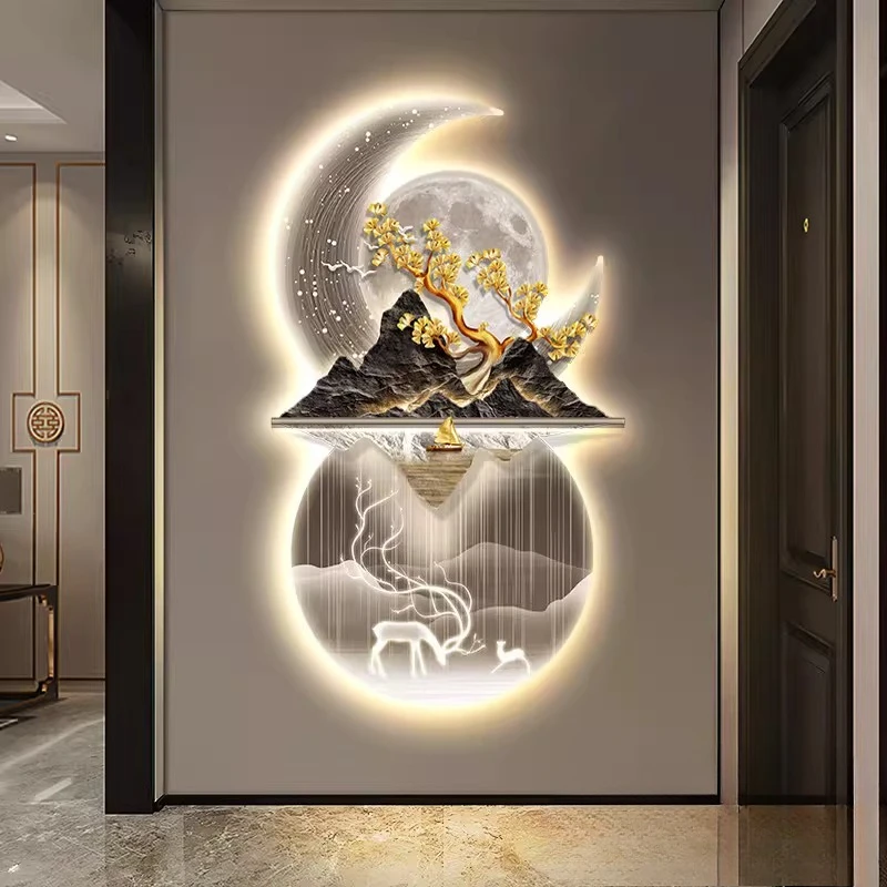Modern 3D Background Landscape Painting LED Wall Lamp For Living Room Corridor Home Decor Mural Light Remote Control Lighting