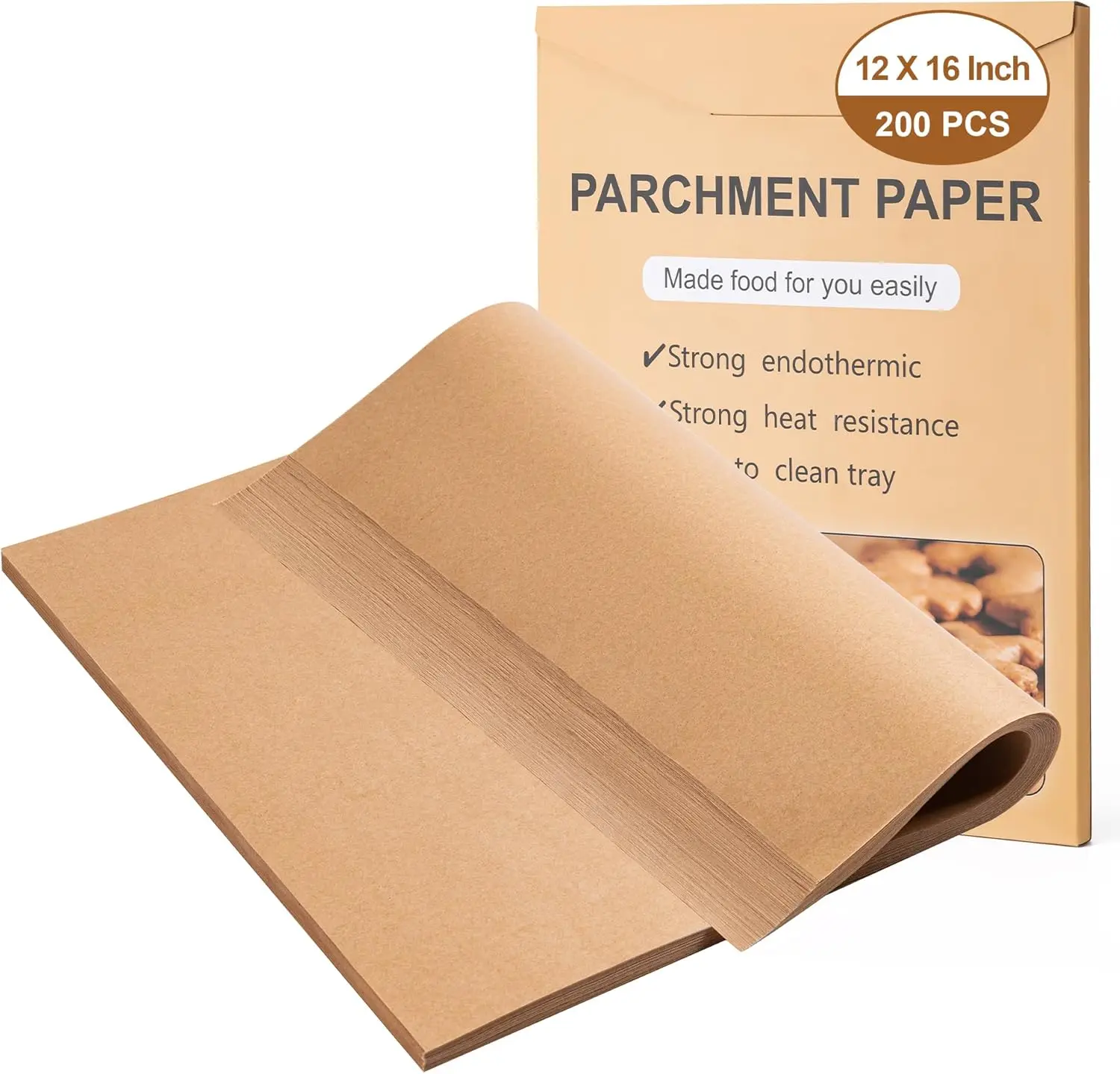 

200 Precut Parchment Sheets, 12x16 In, Non-Stick, Unbleached, for Baking & Cooking