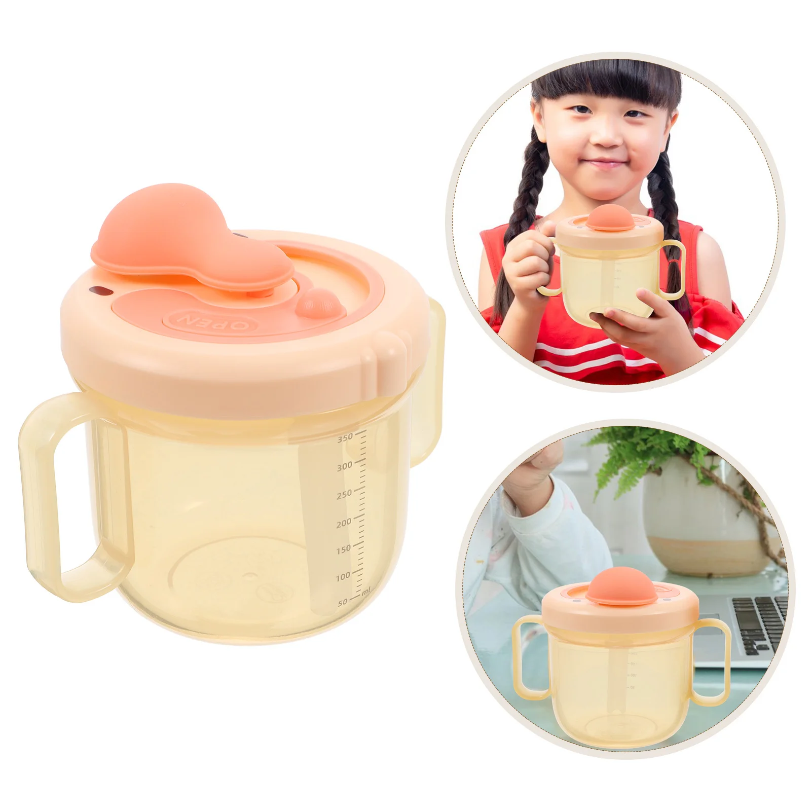 

Measuring Scale Straw Spill Proof Baby Training Cup With Handle For Kids Elderly Bpa Free Silicone Sippy Cup Pink