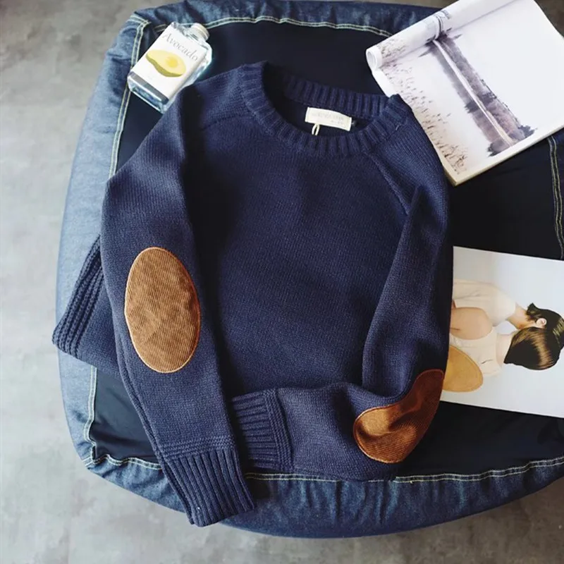 Sweater Rajut Pria Musim Semi Gugur, Model Longgar, Kerah Bulat, Warna Patchwork, Lapisan Dasar, Lengan Panjang, Campuran Wol, Pakaian Kasual