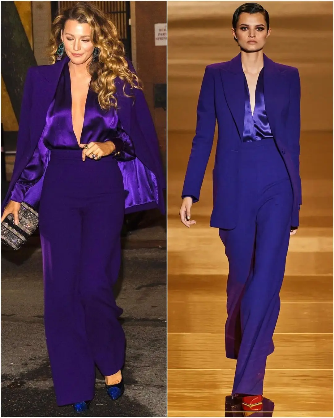 Red Carpet 2 Piece Sexy Purple Women's Office Suit Single Breasted Wide Leg Pant Catwalk Party Formal  Evening Prom Dress Custom