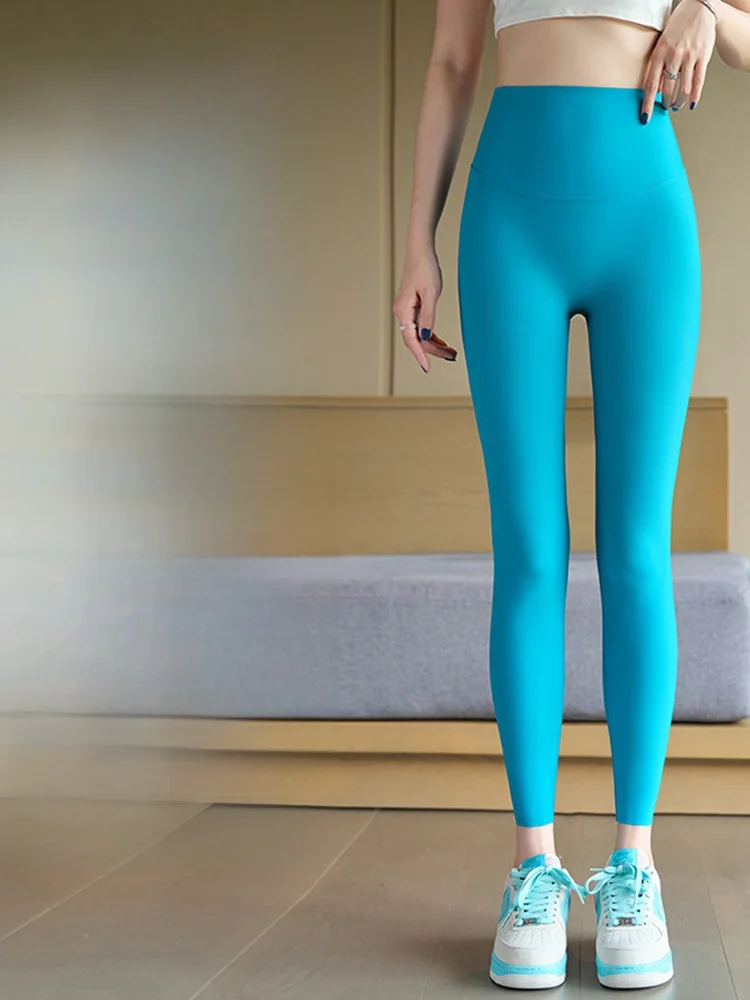 Nowe spodnie damskie Fitn arkskin na rok 2025, cienkie, z jedwabiu lodowego, z wysokim stanem, modelujące brzuch, warstwa bazowa do jogi, letnie spodnie.