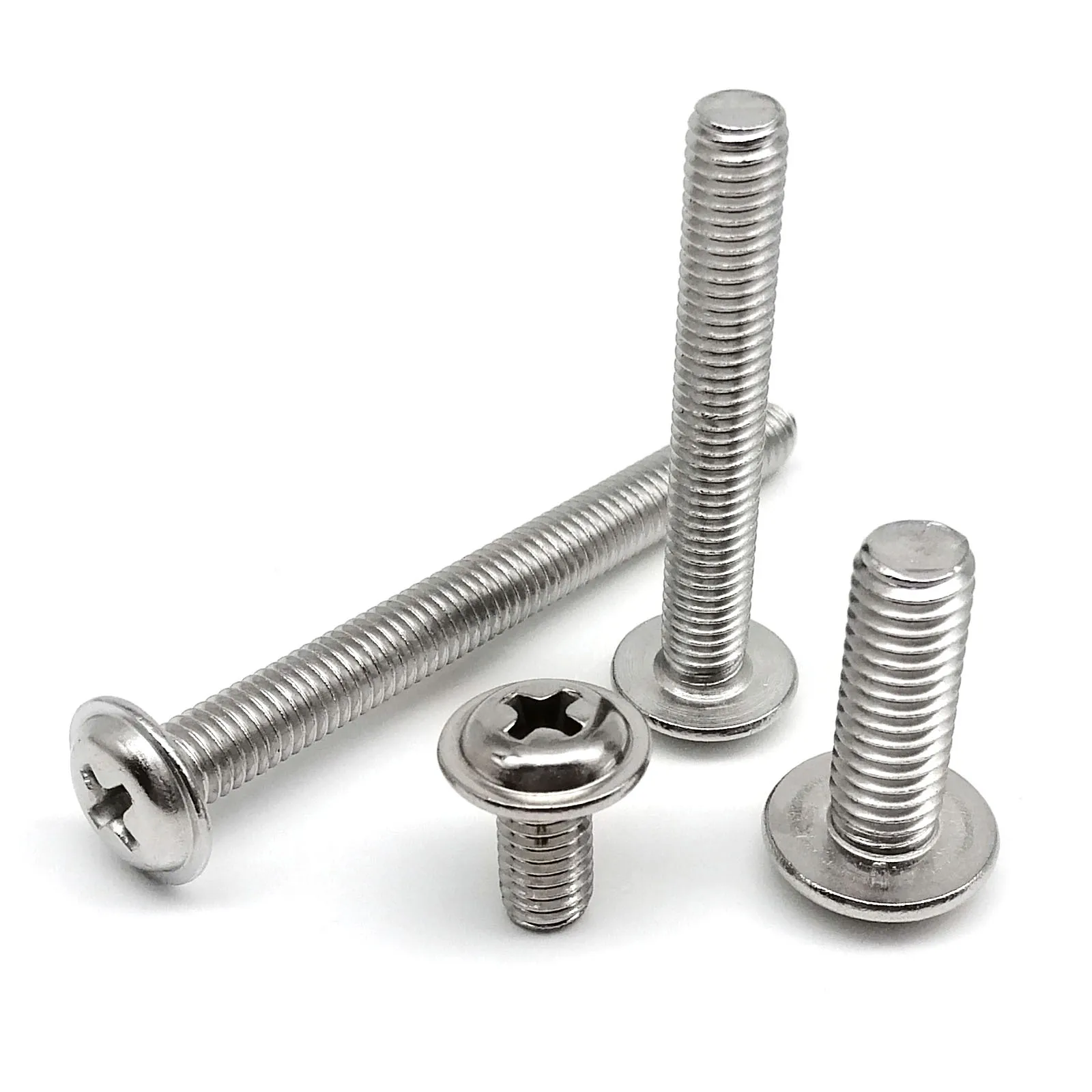 10/50pcs DIN967 Cross Phillips Pan Round Head With Washer Collar Screw Bolt M1.4 M1.6 M2 M2.5 M3 M4 M5 M6 304 A2 Stainless Steel