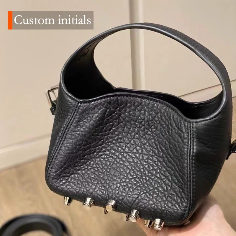 Custom Initials Mini Bucket Bags For Women Luxury Designer Handbag And Purse 2025 New In PU Rivet Decoration Top Handle Shoulder