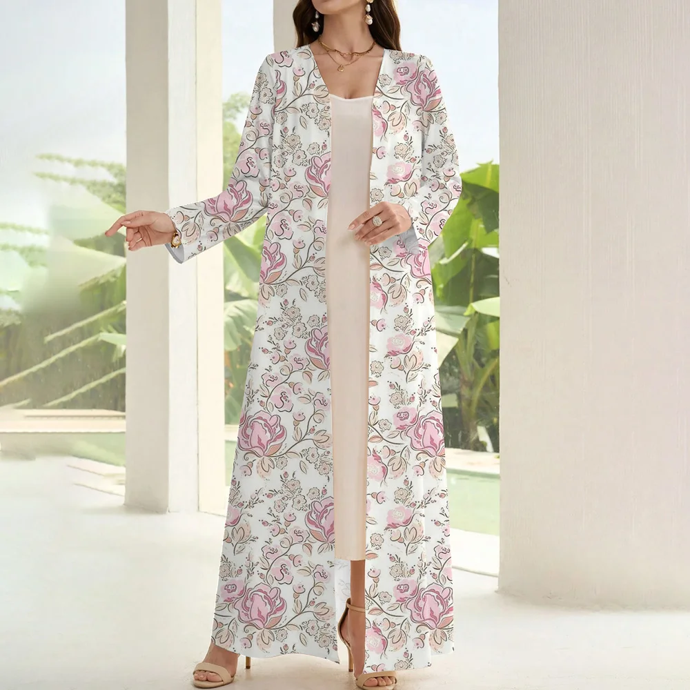 Elegant Print Muslim Abaya For Women Islamic Clothing Ramadan Long Sleeve Fake Two Pieces Open Kimono Abaya Dubai Luxury Abaya