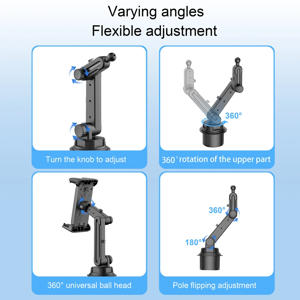Car Tablet Stand Cup Slot 360 Adjustable Smartphone Holder 270 Tilt Bar Triangular Base Ram Mount SUV Tools for Ipad Pro 11 Air