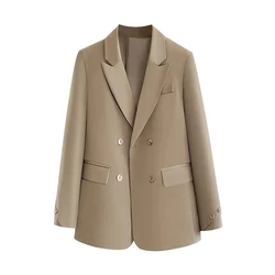 Blazers de peito duplo feminino, casaco de escritório, terno de manga comprida, outerwear feminino, moda feminina, primavera, outono, novo, 2023