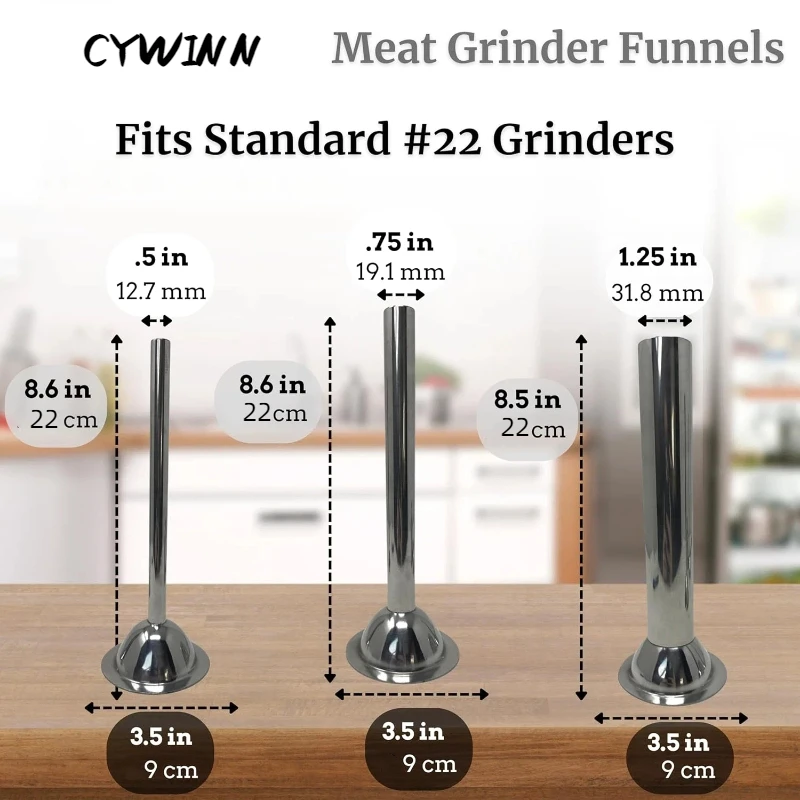 3-Piece Set of 22 # Meat Grinder Enema Funnel, 22 # Stainless Steel Enema Tube