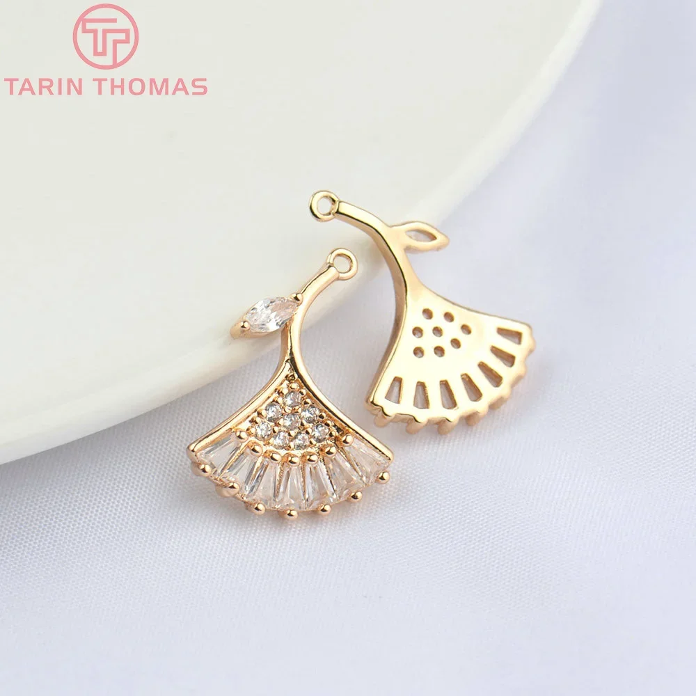 

(4832)6PCS 14x18MM 24K Champagne Gold Color Brass with Zircon Leaf Shape Pendants High Quality Jewelry Making Findings Wholesale