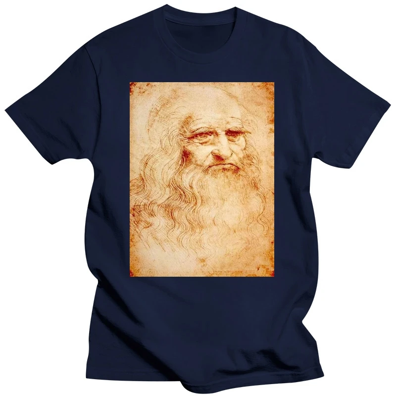 New Fashion Men Short Sleeve Leonardo Da Vinci Self Portrait Drawing Renaissance Art T-shirt Funny Casual Tee Shirts Tops