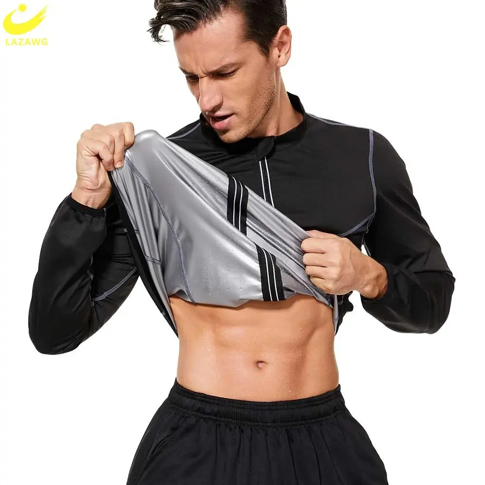 

LAZAWG Men Sweat Jacket Long Sleeves Sauna Top Weight Loss Suit Slimming Blouse Fat Burner Sportwear Exercise Workout Fitness