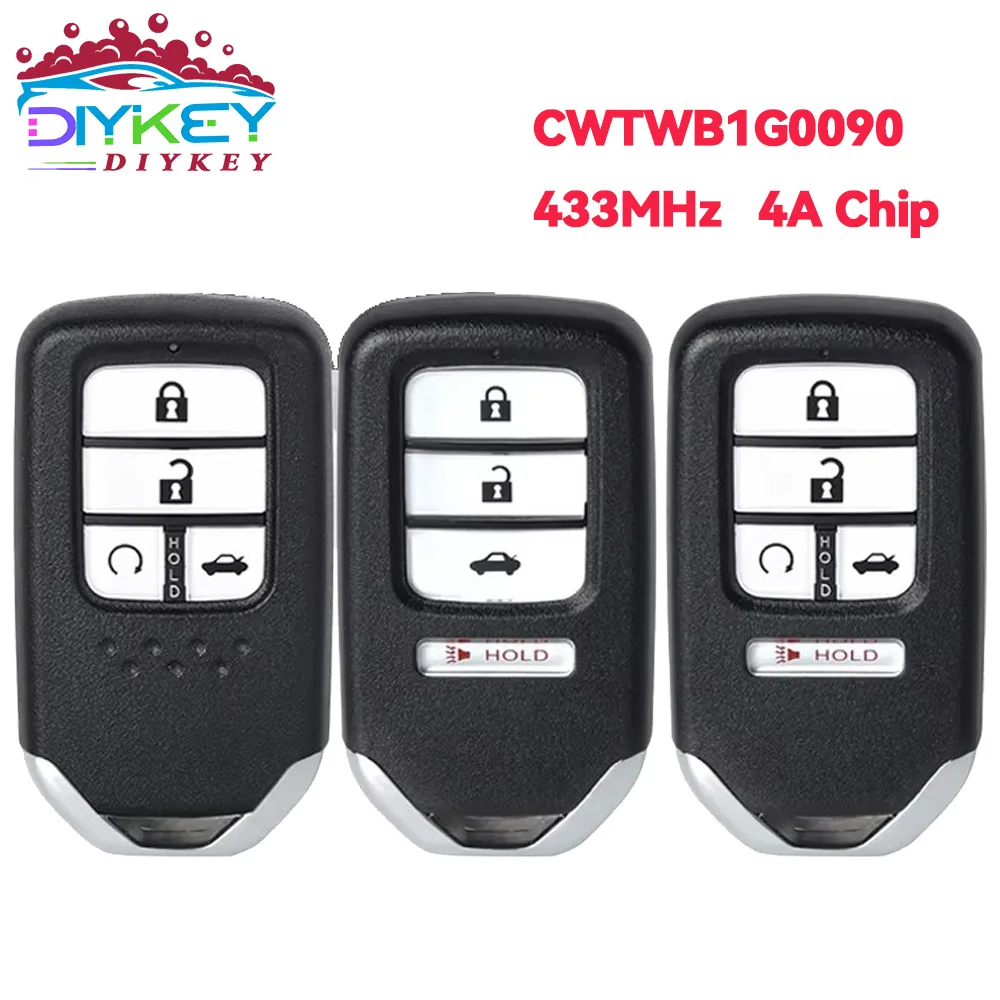 

DIYKEY 4/5 кнопки 433 МГц 4A чип FCC ID: CWTWB1G0090 для Honda Accord 2018 2019 2020 2021