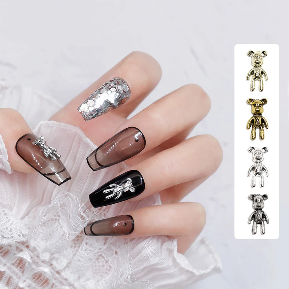 20pcs Alloy Punk Bear Nail Art Charm 3D Gold/Silver Metal Violence Bear Nail Decoration DIY Japanese Bear Nail Accessories