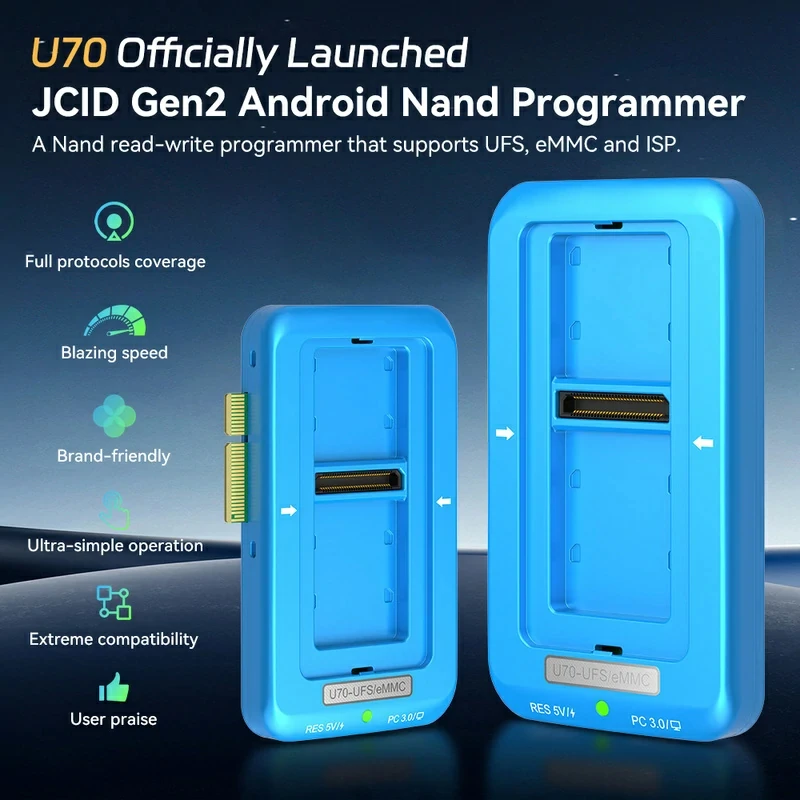 JCID U70 Gen2 Android NAND Programmer With UFS eMMC ISP Read Write Socket For Android Phones Drones Cameras Nand Flash Repair