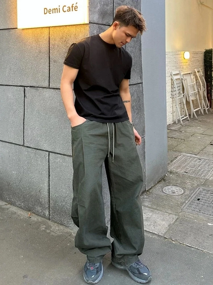 

Американская рабочая одежда, повседневные брюки, мужские свободные универсальные брюки в стиле ретро с широкими штанинами, прямой крой, длинные брюки, осень-зима