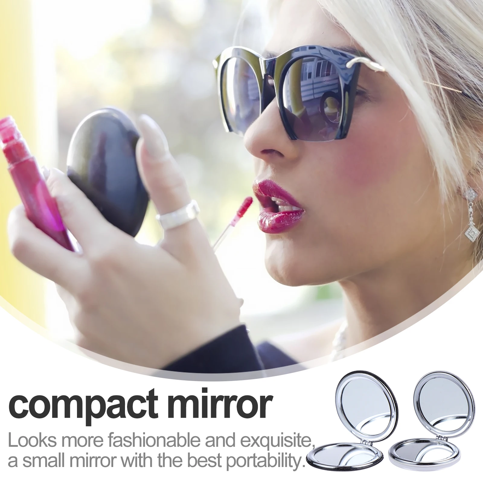 

2Pcs Makeup Mirror Set Compact Pocket Size Portable Foldable Handheld Travel Small Double Side Mirror Gift for Women