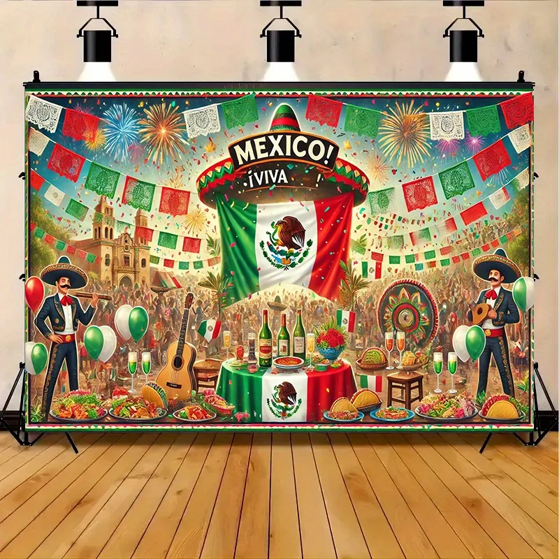 Cinco de Mayo Fiesta Tapestry, Viva Mexico Theme Wall Art for Party Decor and Celebration Backdrop