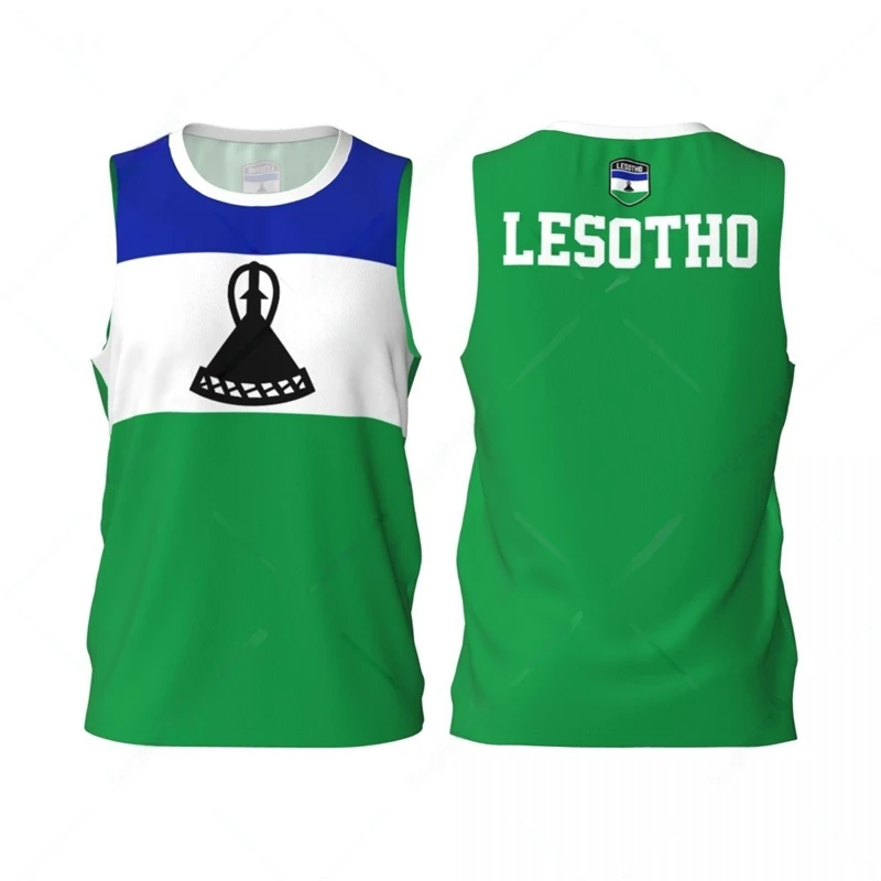 Lesotho Flag Basketball Tank Tops Summer Fashion National Emblem 3D Printed Sleeveless T Shirts Loose Quick Dry Sports Vest Tees