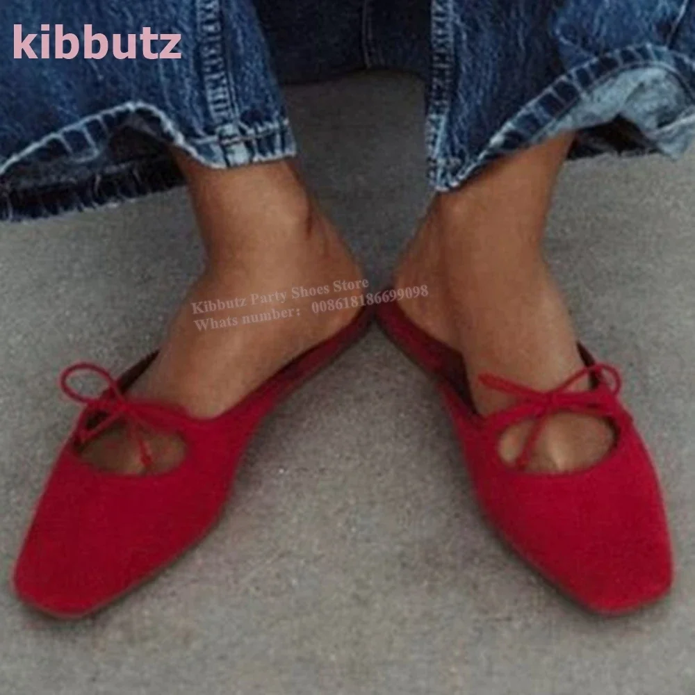 

Bows Muller Slipper Pumps Velvet Square Toe Flat With Slip-On Solid Color Women Party Shoes Fashion Comfortable Novelty Newest