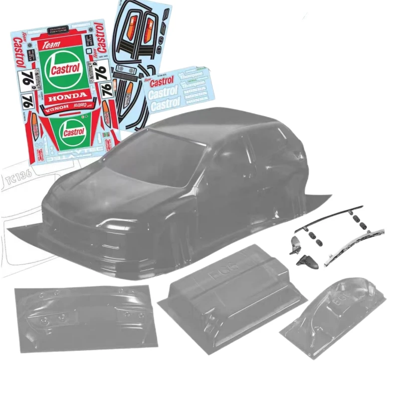 

Rc rally car 1/10 Honda EG6 Clear Lexan Body shell W/Rear spoiler and Mirrors, Light Buckles for 257mm Tamiya tt02 chassis tt01