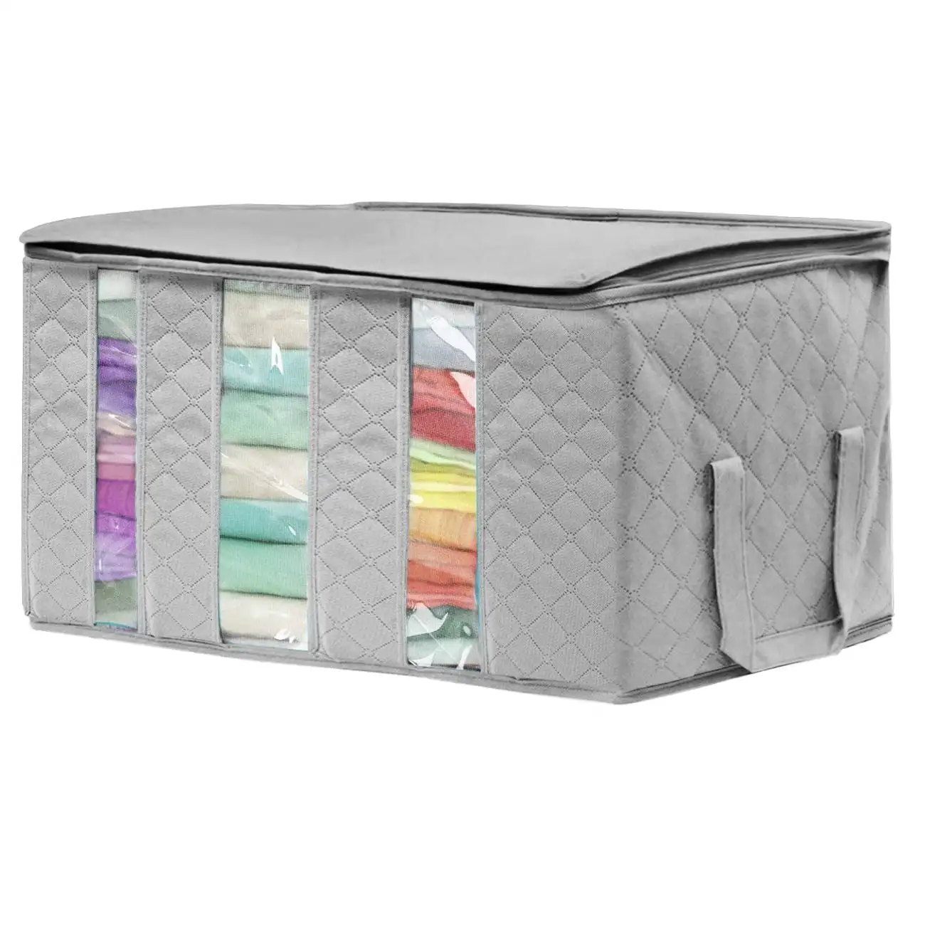 

3-Section Foldable Storage Bag Organizers – Clothes, Blankets, Closet & Bedroom Storage, Gray