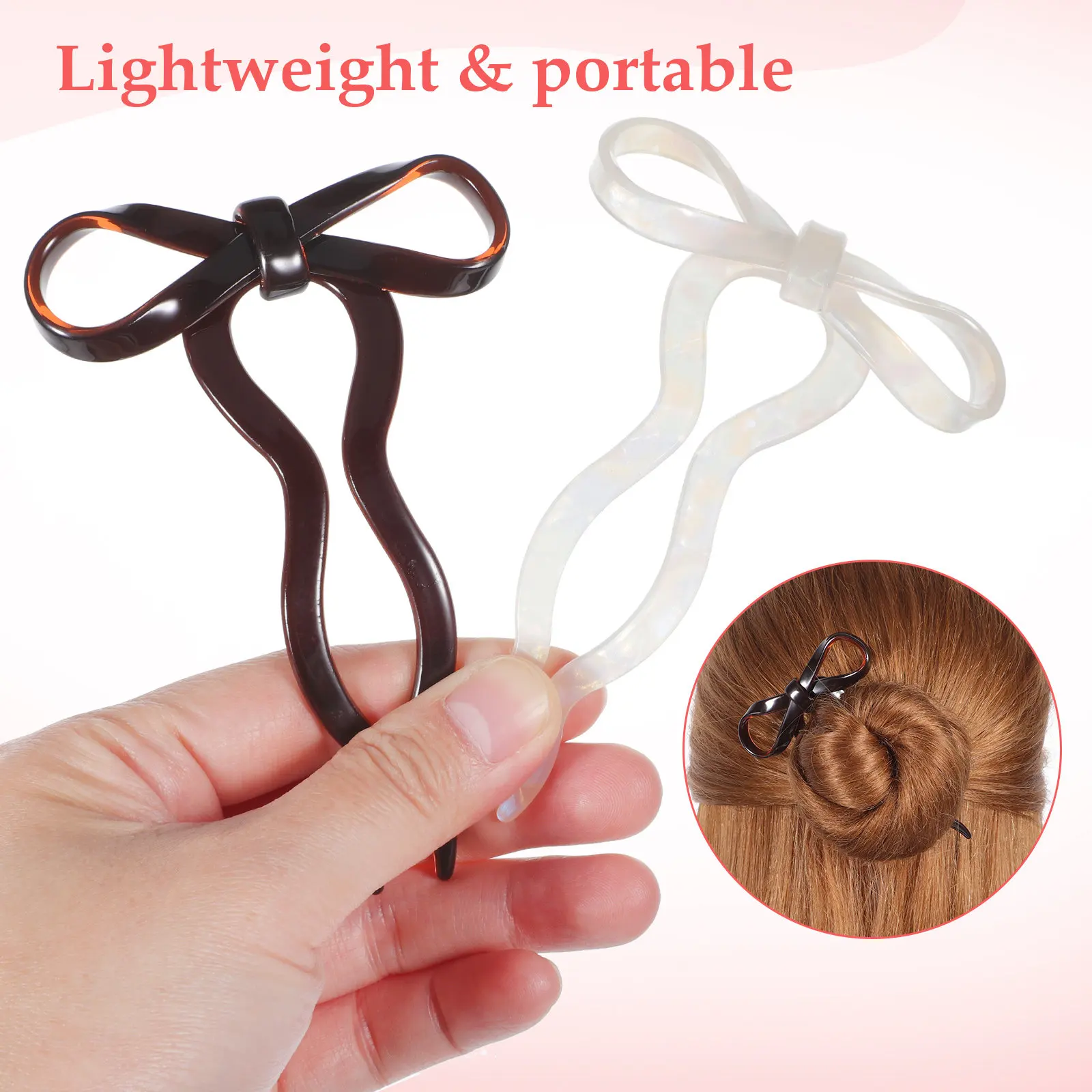 2Pcs U-Shaped Bow Hair Stick for Women Fashion Bow Hairpin Bowknot Bun Clips for Girls Sweet Headwear French Hairstyle Barrettes