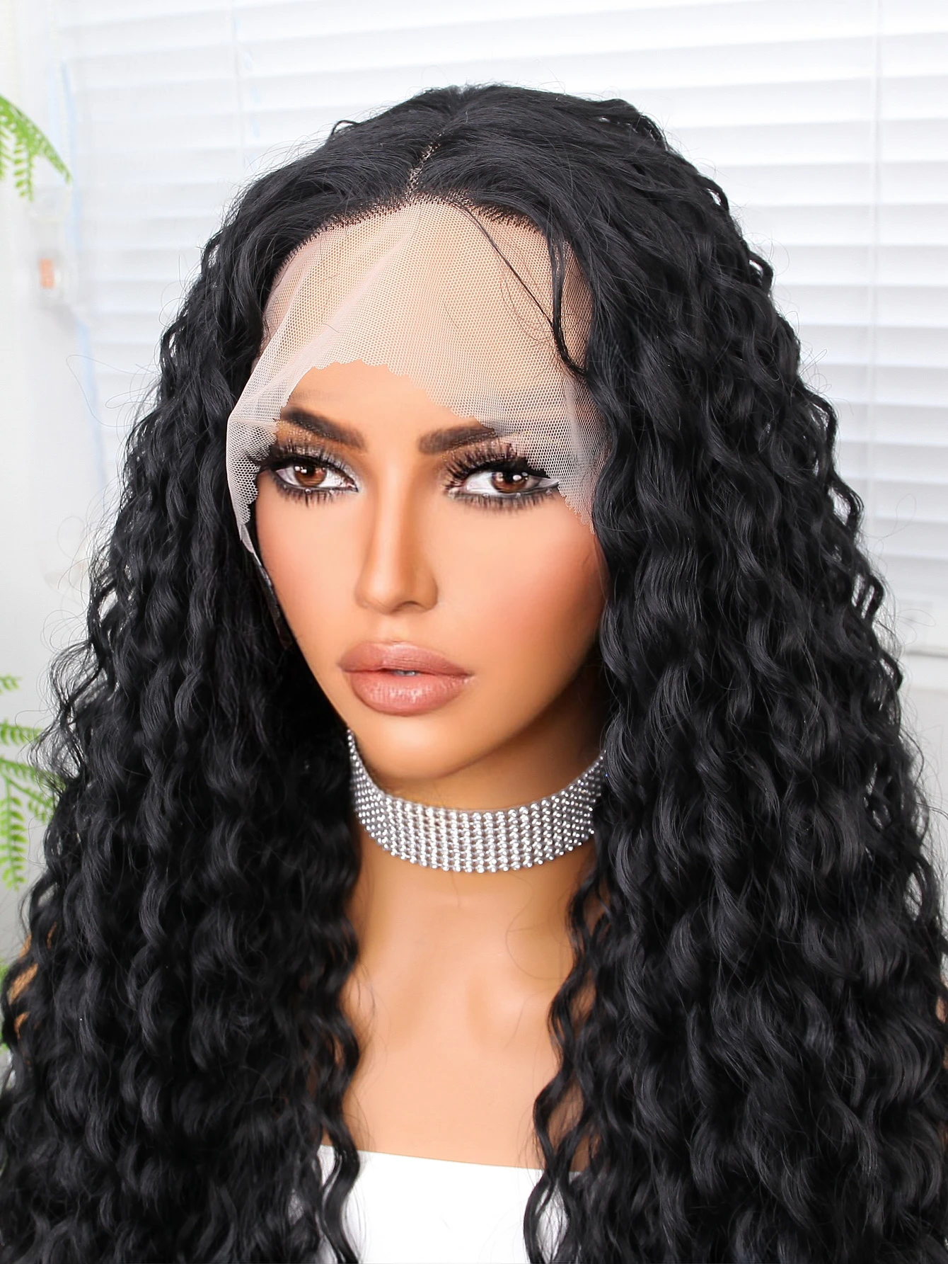 13*4 Lace Wigs Density 180 T Lace Synthetic Wig Black  Long Curly wig Daily For Black Women  Dark Root  Heat Resistant