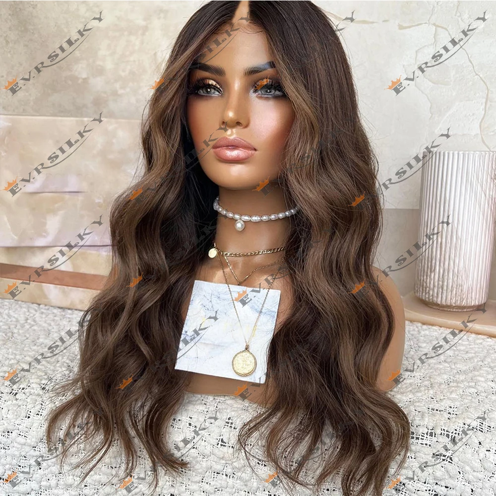 Peruca ondulada solta com destaques, U Shape Wig, V Parte Perucas, Body Wave Remy, Ash Brown, Full U Shape, fácil de usar, 100% cabelo humano, 200 Densidade