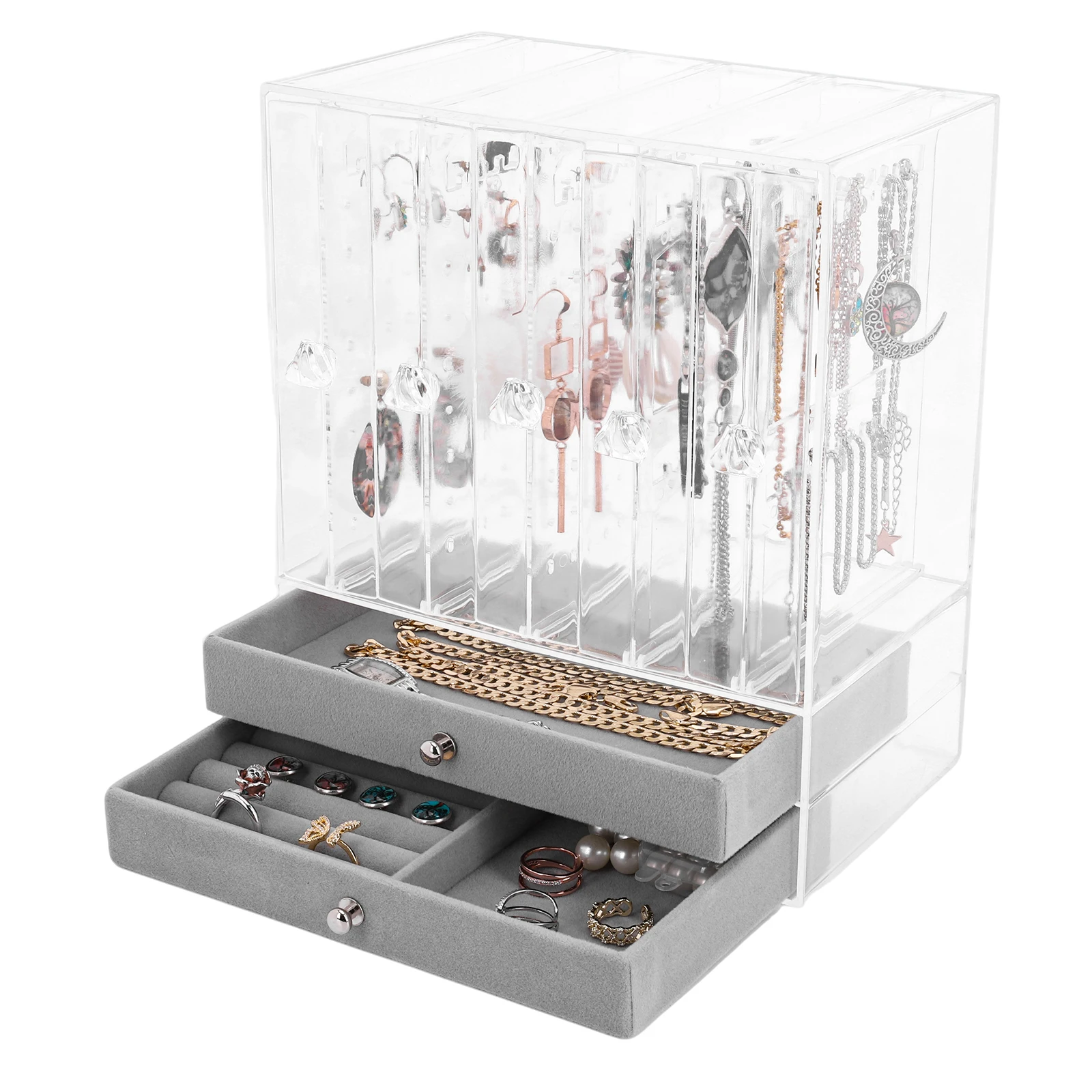 

Vertical Drawer Earring Display Stand with Drawer Earring Display Stand Holder for Hair Ties Bangles Bracelet Rings Watch