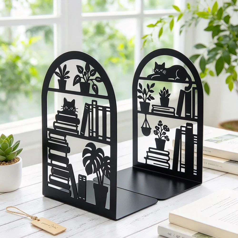 Cat Metal Bookends for Bookshelve Decorative Bookend Gift for Reading Home Office Christmas Gift Cat Lover Gift