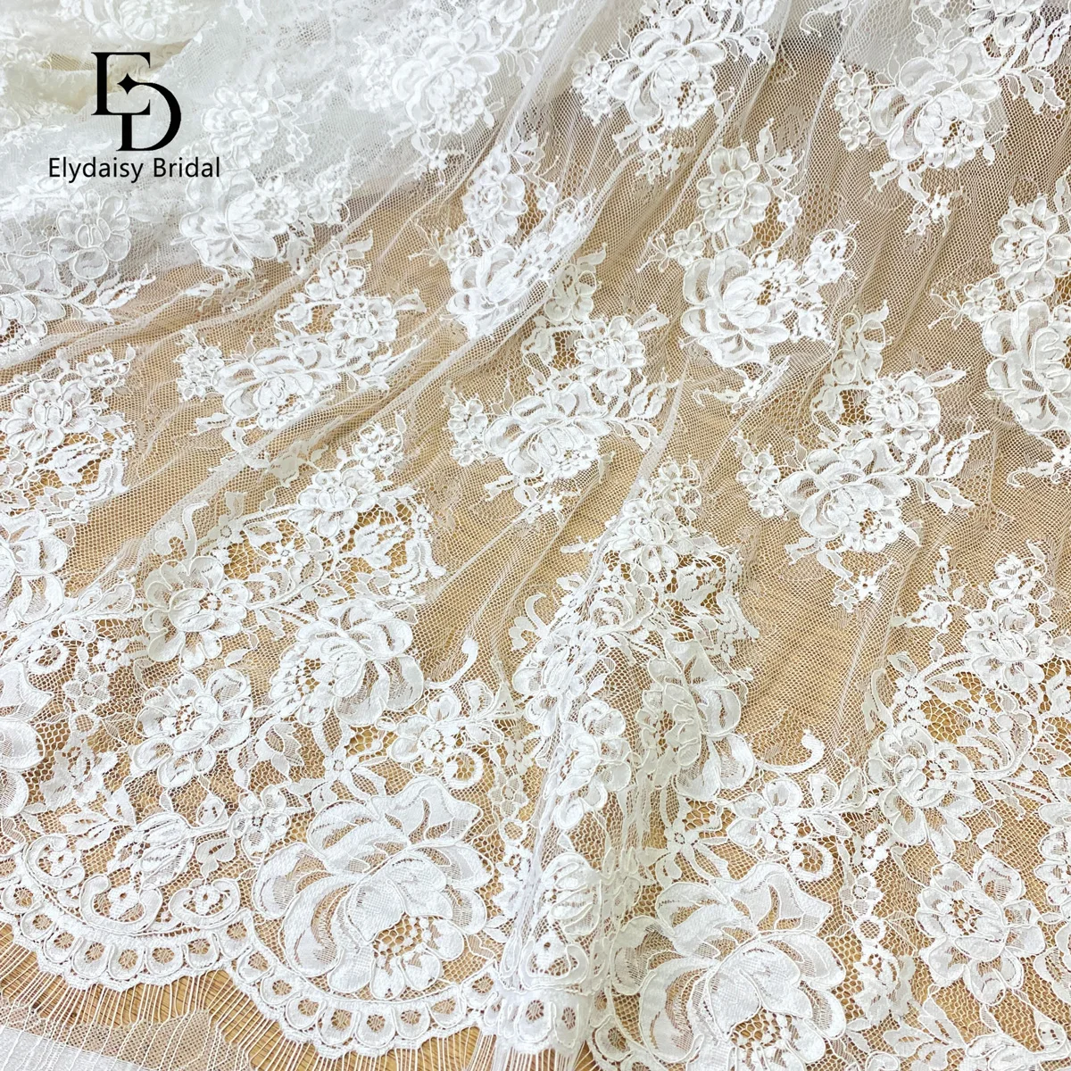 

Ivory 3M/PCS Flower Embroidery French Lace 3D Corded Tulle Veil Wedding Dress Bridal Gown Bohemian Clothes Patches Fabric