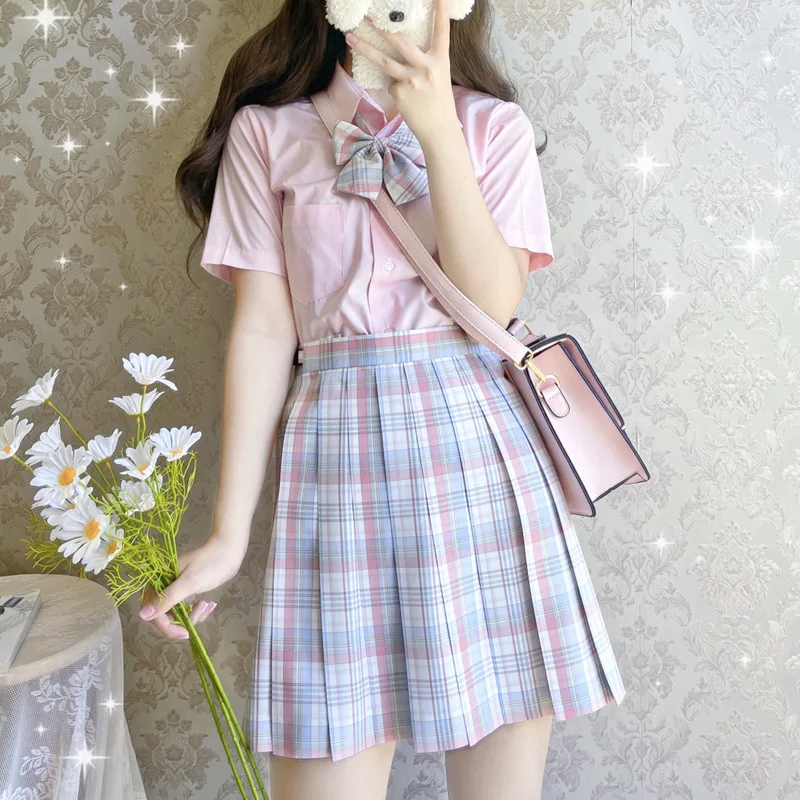 2022 School Girl Uniform Pleated Skirts Japanese School Uniform High Waist A-Line Plaid Skirt Sexy JK Uniforms for Woman