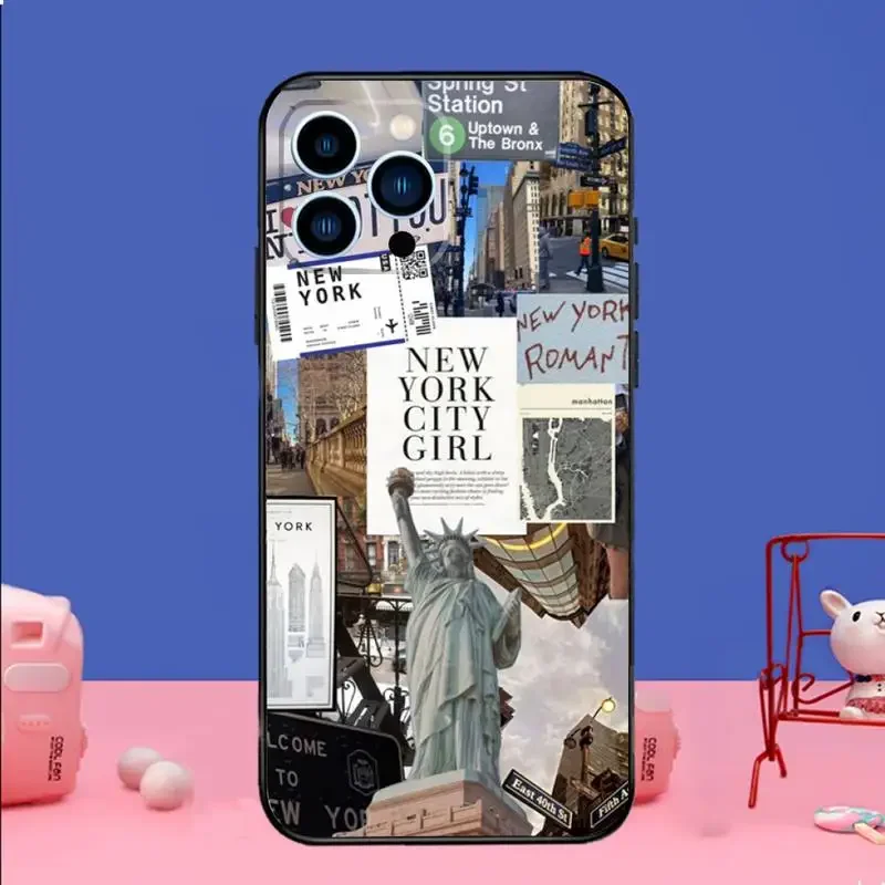 NEW YORK Statue Of Liberty Phone Case For iPhone 15 14 13 12 11 Pro Max Xs Xr X 7 8 Plus 12 13 Mini Silicone Black Cover