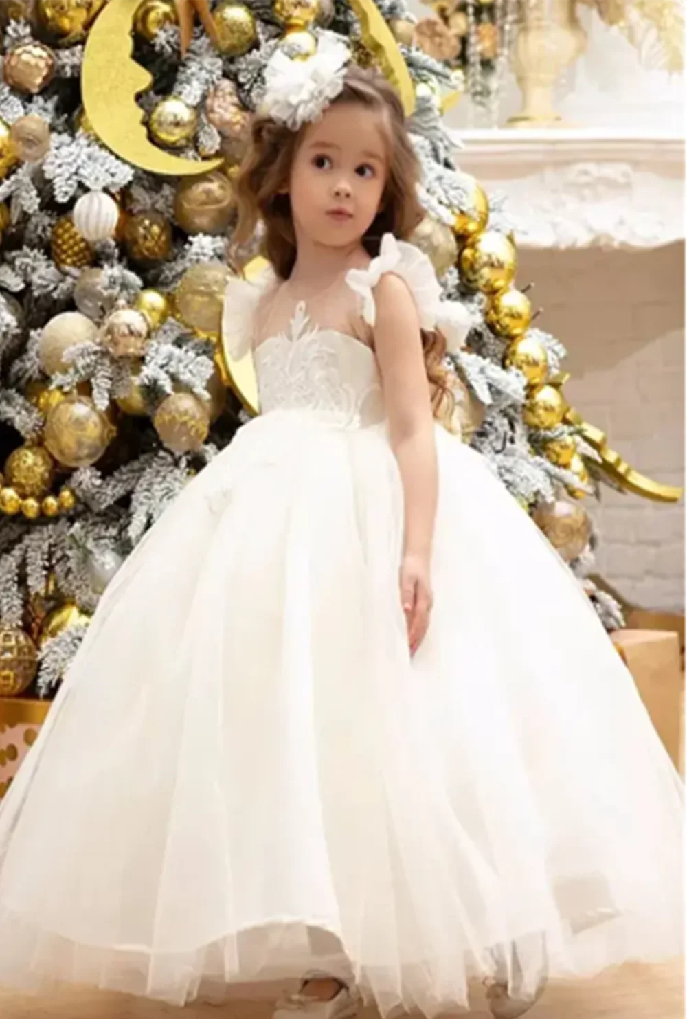 

Customized Lace Tulle Flower Girl Dresses For Wedding Appliques Sleeveless Graceful Princess First Communion Bridesmaid Gown