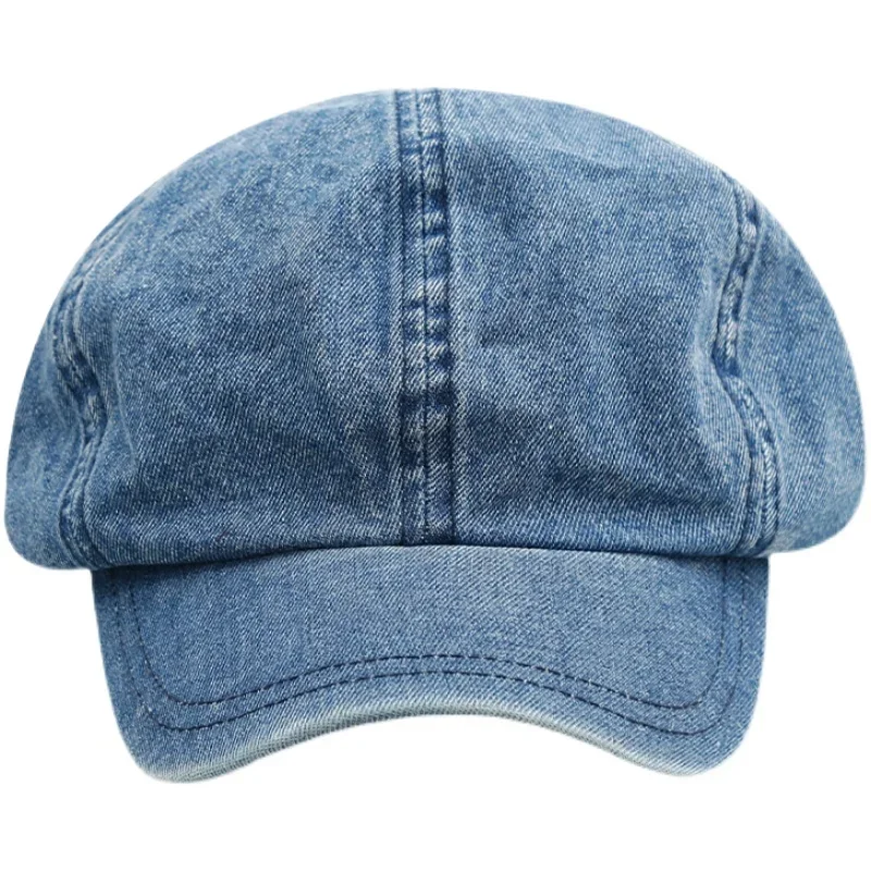 ผู้หญิงล้างเก่า DENIM Beret วรรณกรรม Big Head Cloud หมวกฤดูใบไม้ผลิและฤดูร้อน VINTAGE ญี่ปุ่น Newsboy หมวก