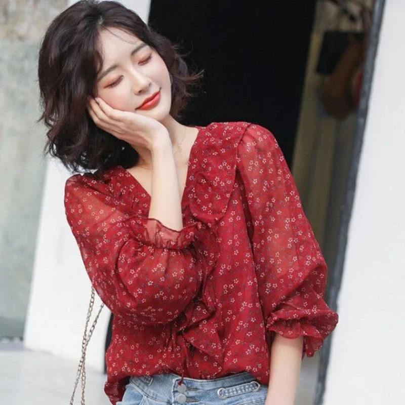 

Шифоновый женский топ, рубашки и блузки с цветочным принтом для женщин, новая уличная одежда, новинки лета 2025, модная элегантная акция, хит продаж Xxl Youth