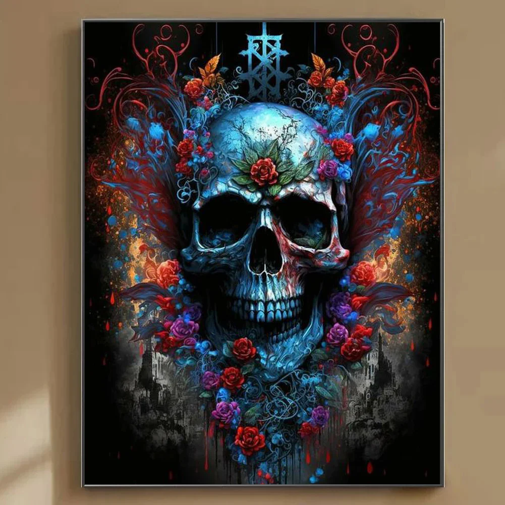 Skull Face Diamond Painting Set, DIY 5D Diamond Embroidery Crafts, Full Square and Round, Halloween Home Wall Decoration, New,