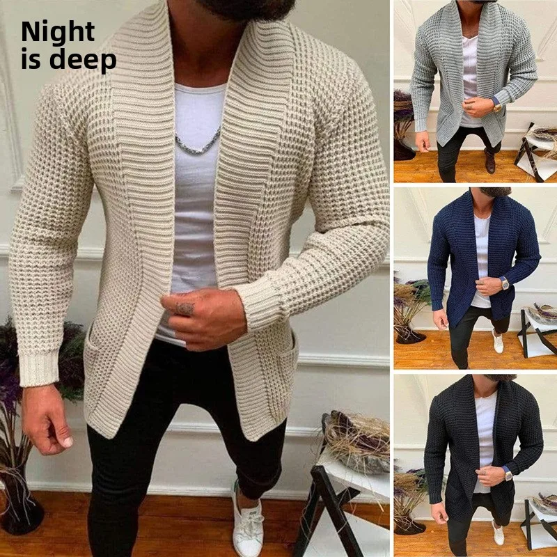 

Весна 2024: Мужской вязаный свитер с длинным рукавом, повседневный, однотонный, модный трикотаж, свободный крой, городской стиль, с открытым воротником