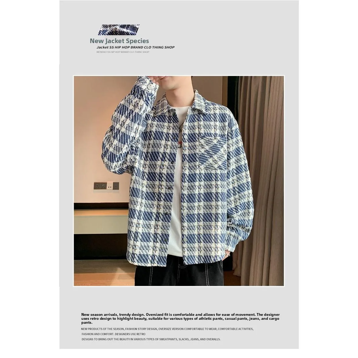 

Casual Loose Men's Woolen Jaet Autumn Spring Season High Quali Plaid irt Faionable Brand Small Fraance Sle Coat