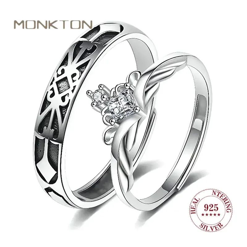 Monkton 925 Sterling Silver Rings Princess and Knight Wedding Ring Set for Couple Luxury Jewelry Lovers Engagement Dating Ring