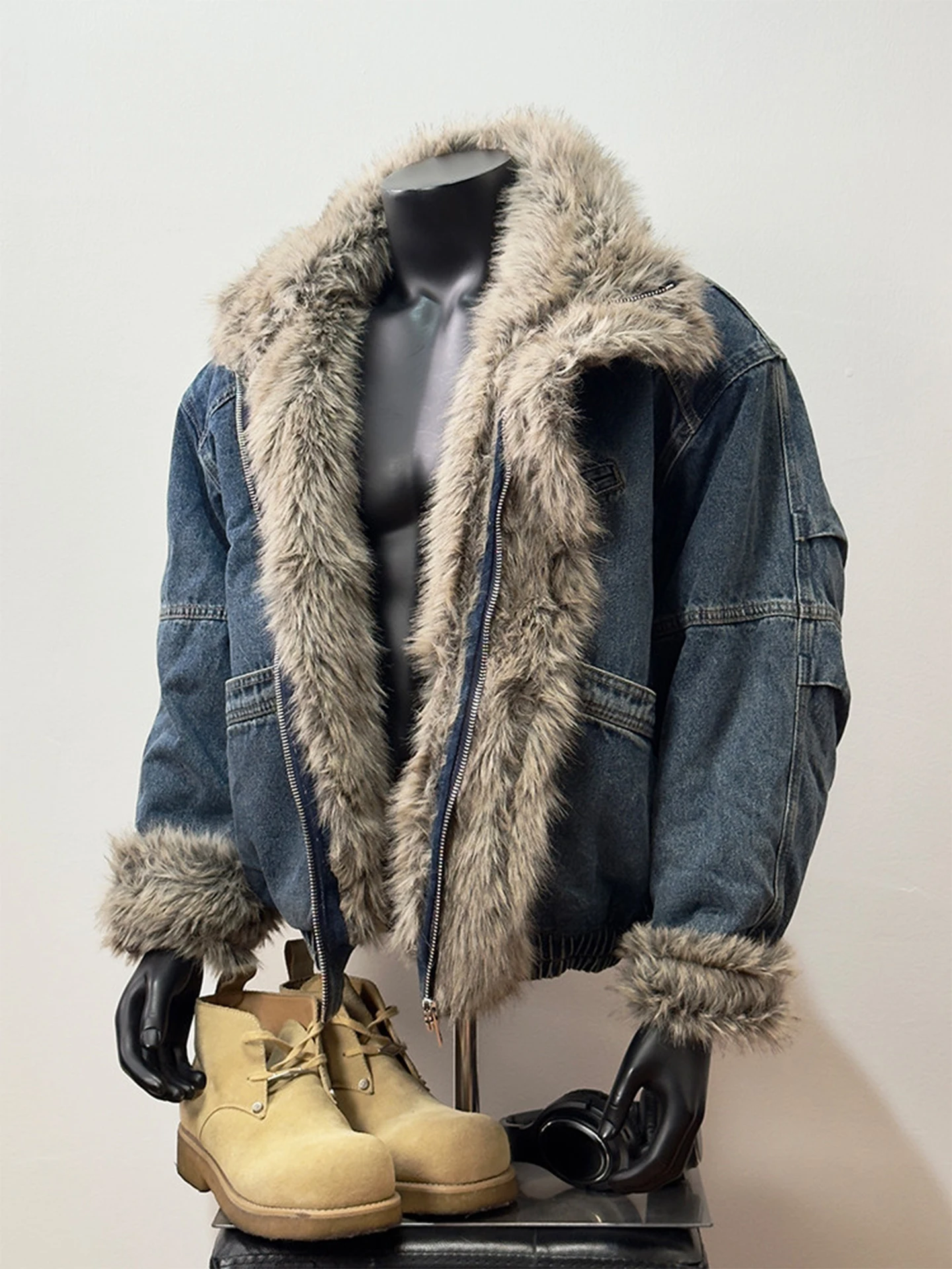 

Мужская зимняя куртка American Retro Deconstructed Mountain Eagle с флисовой подкладкой, теплая, из хлопка