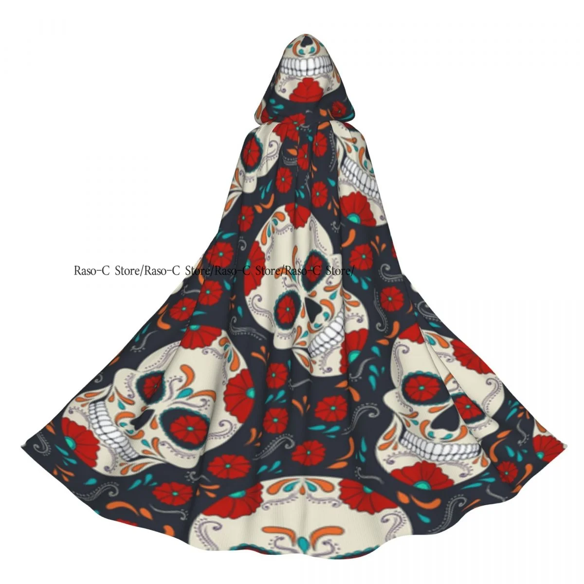 

Плащ для взрослых, накидка с капюшоном, День мертвых, череп с цветочным узором, средневековый костюм, ведьма, Викка, вампир, эльф, Пурим, карнавал, вечеринка