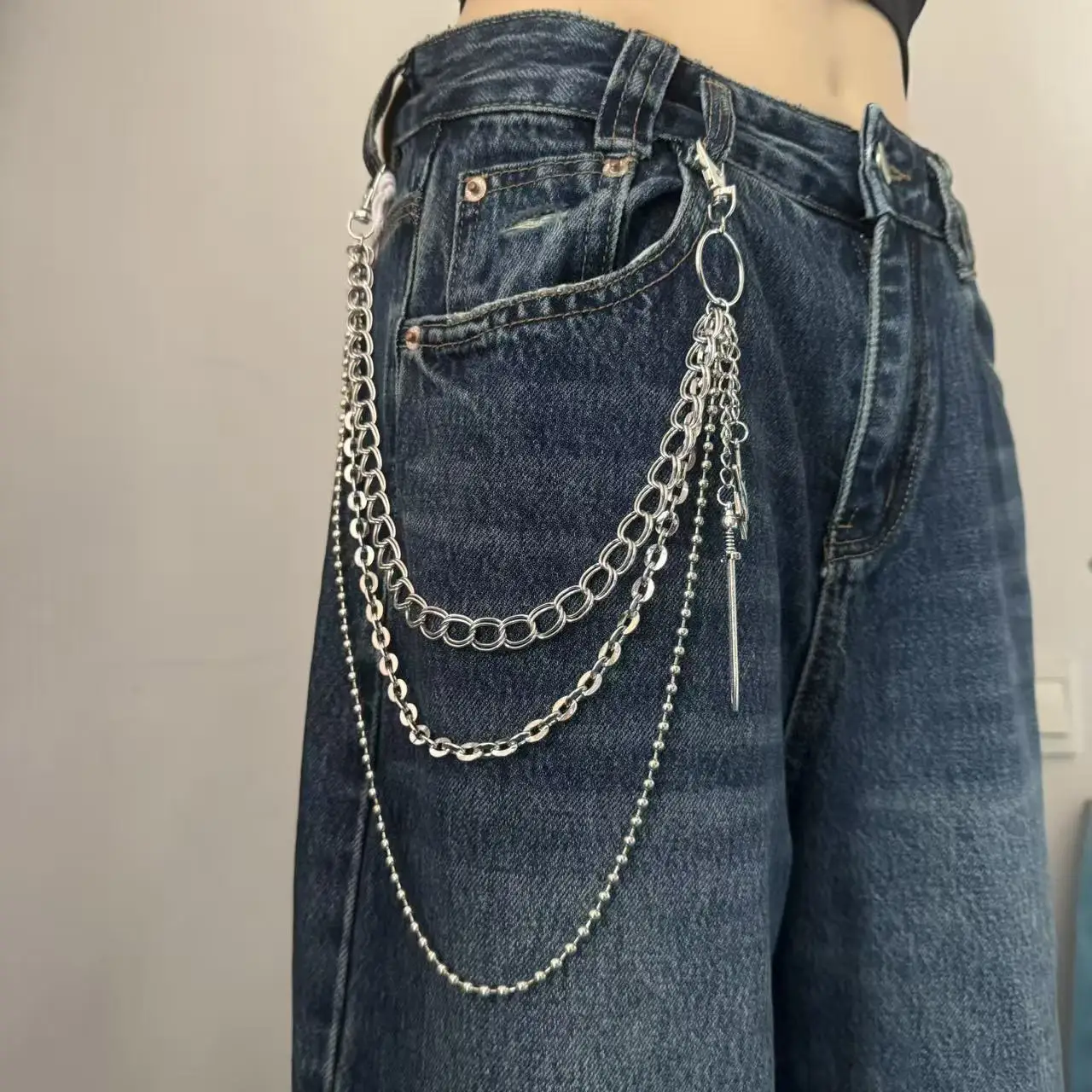 Retro Punk Rock Cross hexagram pendant Waist Chain Men Women Jeans Chain  Keychain Jeans Unisex Hip-hop  Gift