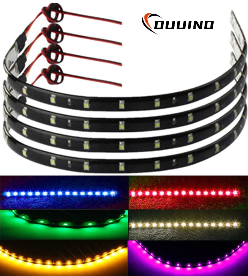 

4Pcs 30cm 15 LED Car Trucks Motor Grill Flexible 6 colors Waterproof Light Strips For Car Motorcycle Decorative Soft Lights 12V