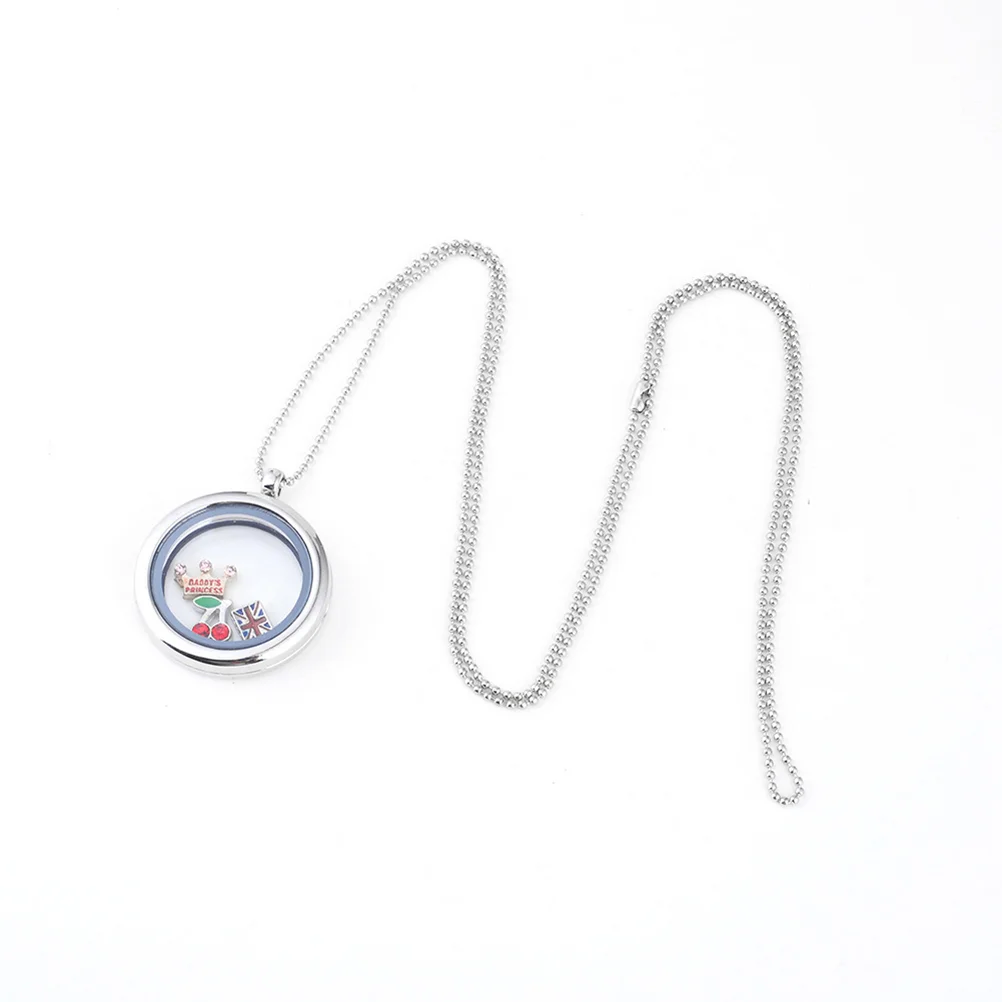 

2pcs Necklace Parts DIY Alloy Glass Necklace Accessories Funny Photo Box Round Necklace Pendant for Woman (White Golden)