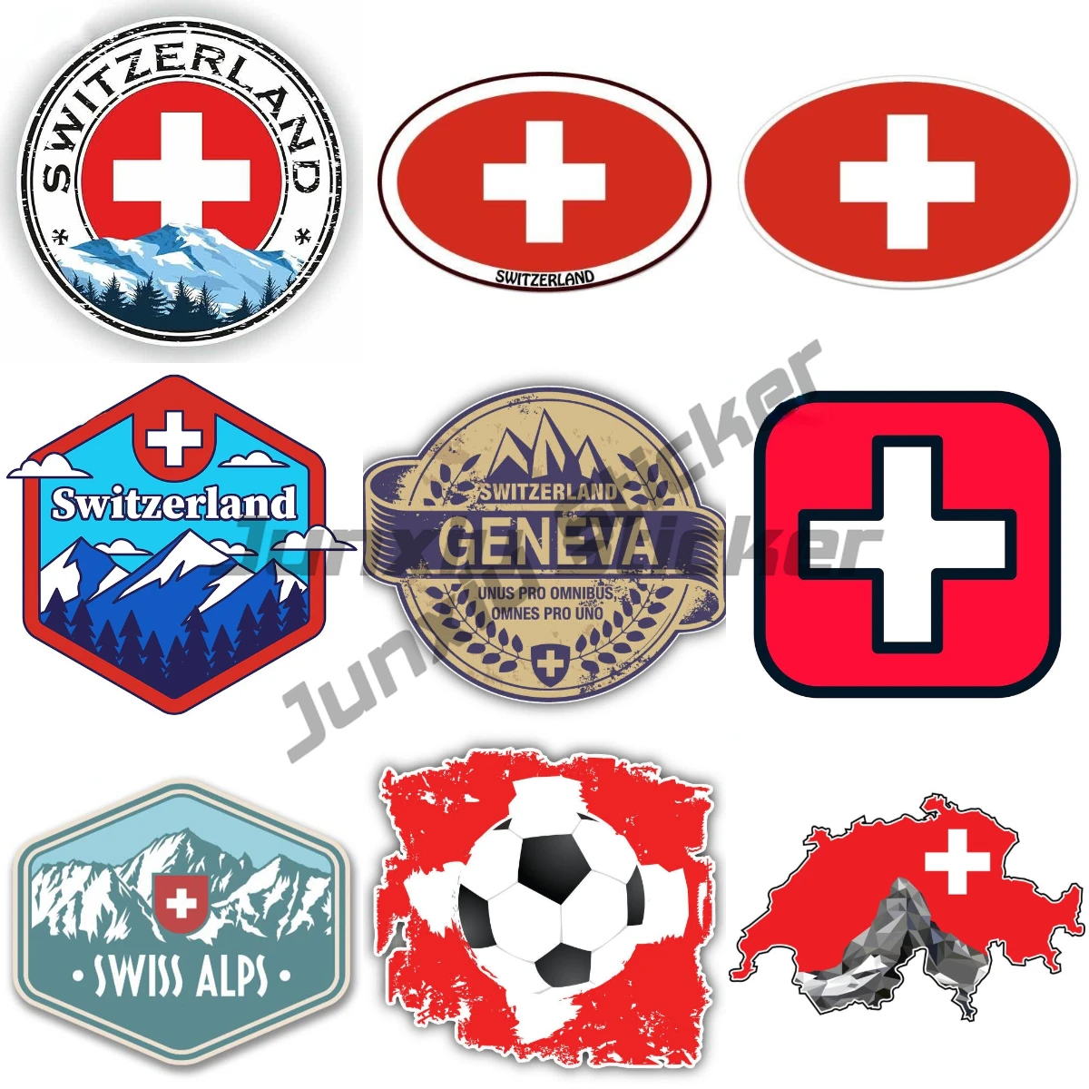 Swiss Alps Switzerland Flag Sticker Switerland Zurich Geneva Lausanne Luzern Emblem Circular Seal Stamp Swissy Decal Accessories